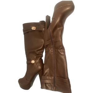 Bamboo Faux Fur Platform Heels Boots Shoes 9 NEW